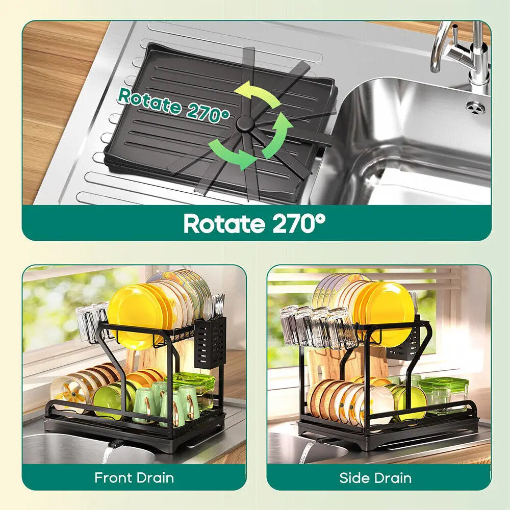 Dish Drying Rack 2-Tier with Drainboard Essential Kitchen Organizer