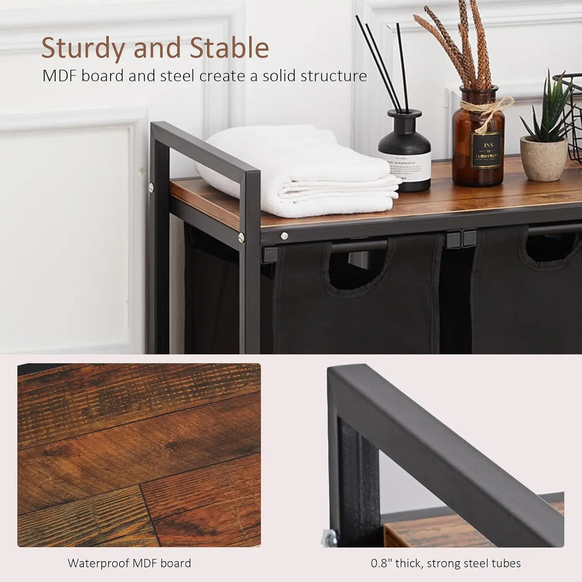 Laundry Hamper with Top Shelf &amp; Removable Laundry Bags