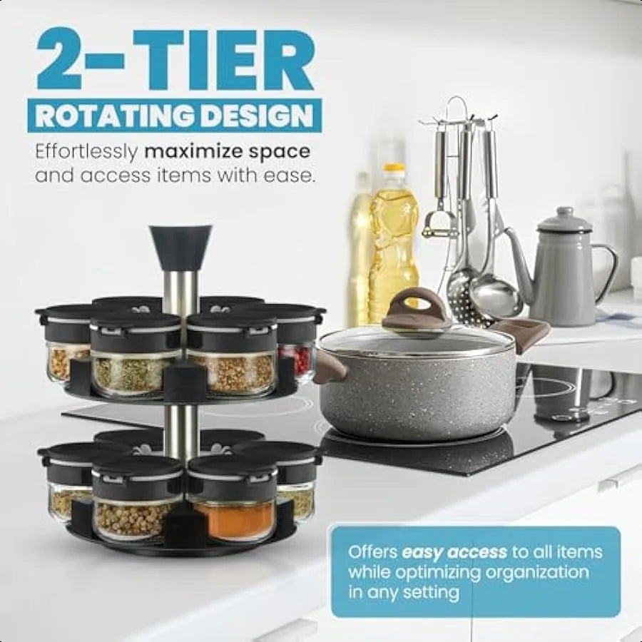 Countertop Revolving Seasoning Organizer Spinning Spice Rack for Kitchen