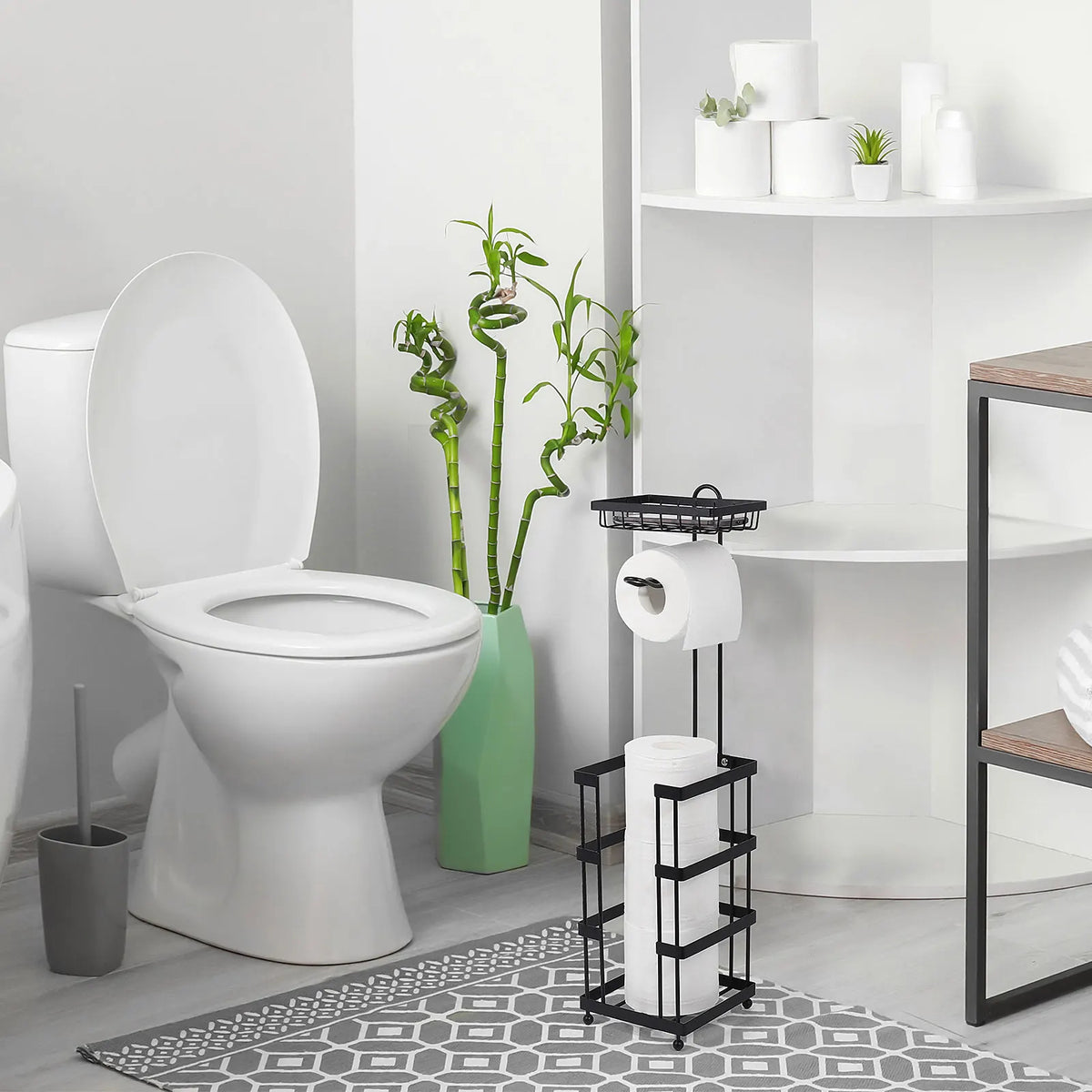 Freestanding Toilet Paper Holder with Storage Shelf