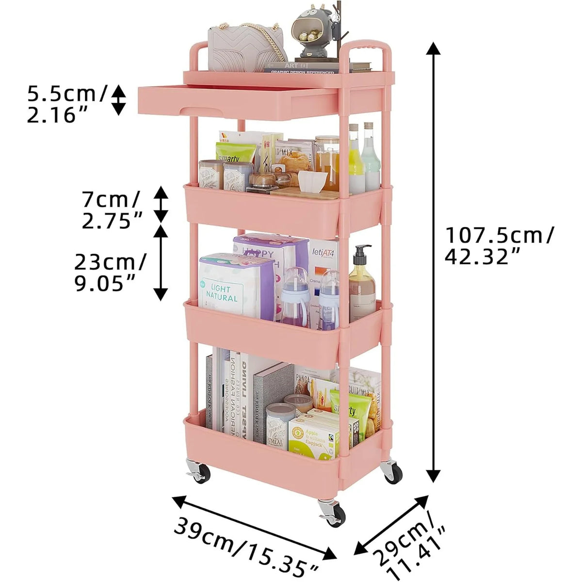 Multifunctional Storage Organizer 4-Tier with Wheels