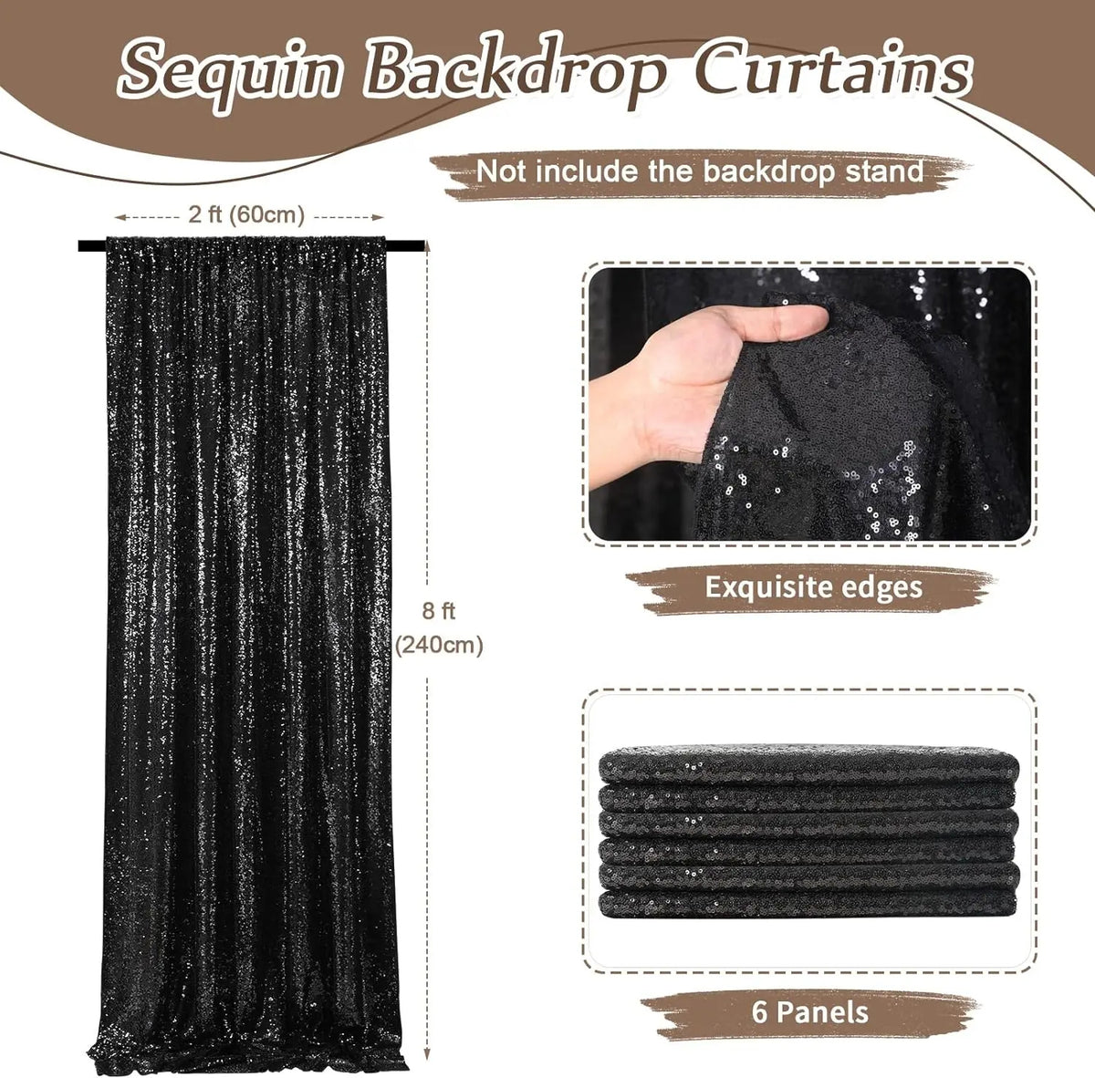 6-Panel Black Sequin Photo Booth Backdrop (2FT x 8FT)