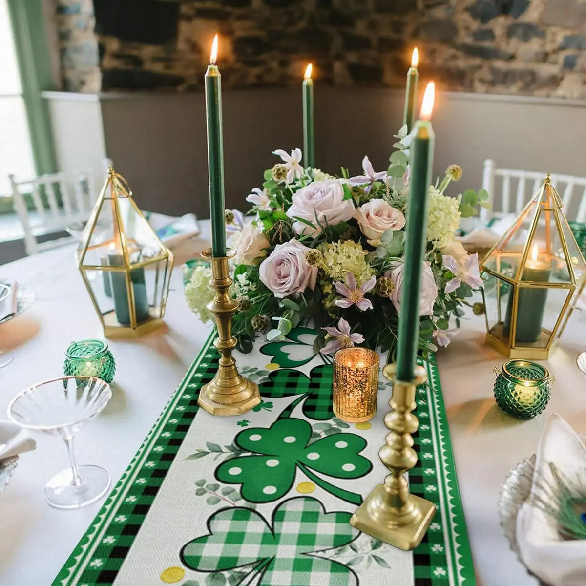 Shamrock Plaid Linen Table Runner