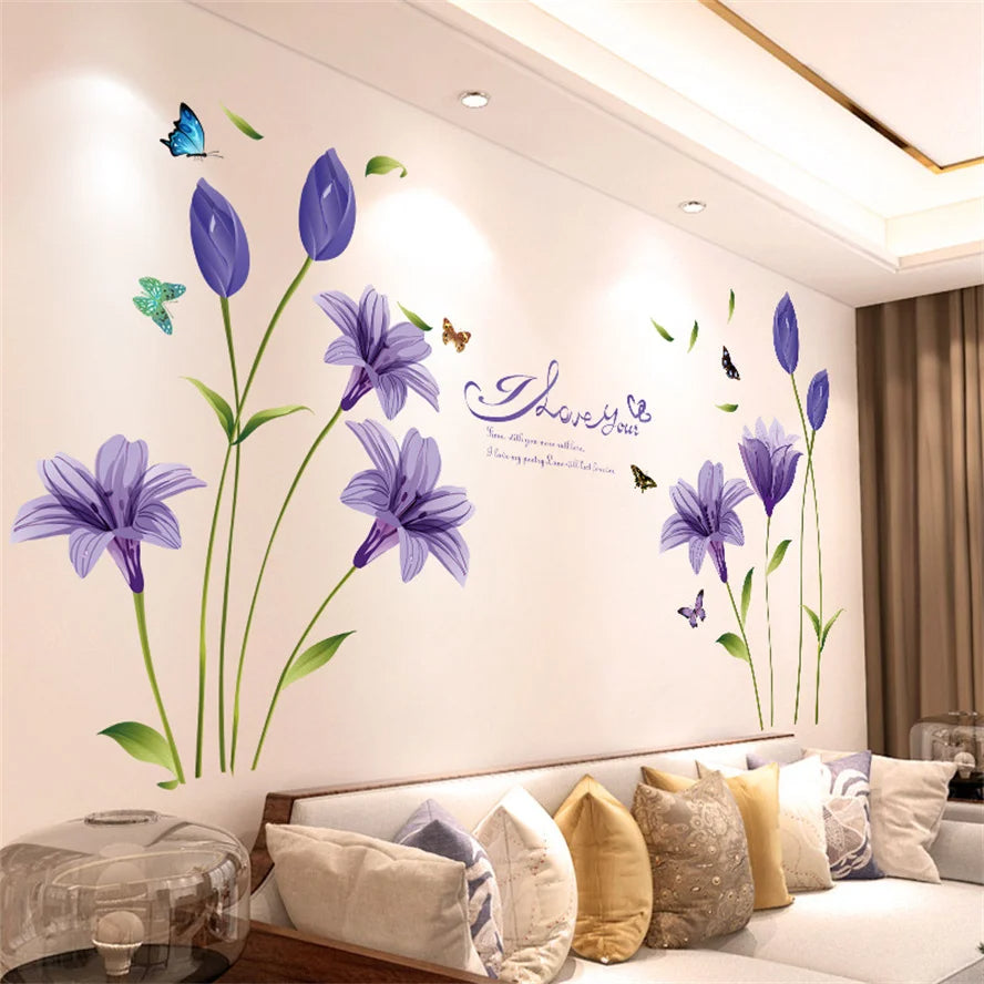 DIY Flower Wall Stickers Decor for Living Room (Purple Lavender)