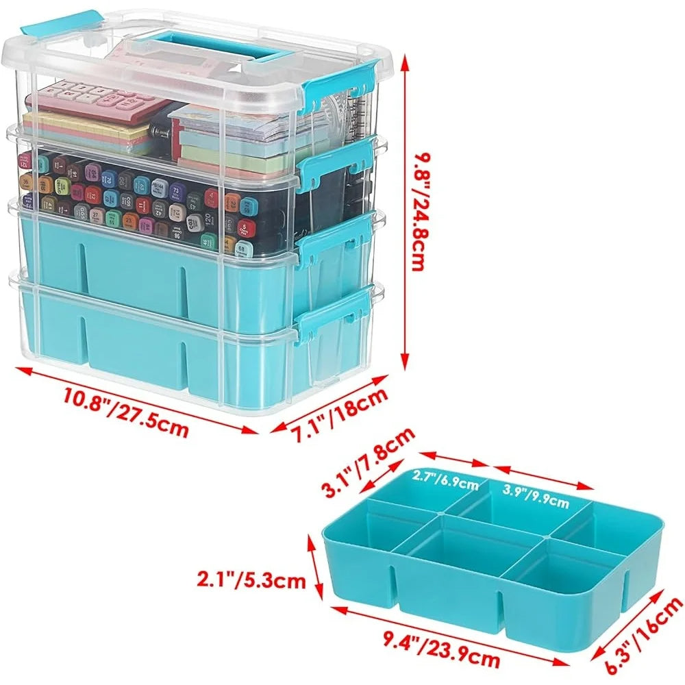 4-Tier Stackable Storage Box with Divided Trays