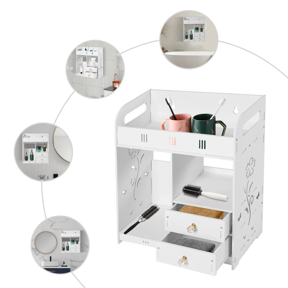 Wall-Mounted Bathroom Cabinet 2-Drawer Storage Shelf Organizer