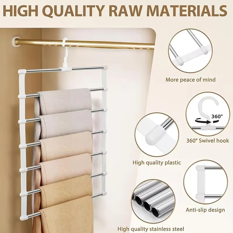 Pants Rack 6-Tier Stainless Steel Foldable Design Space-Saving Closet Organizer