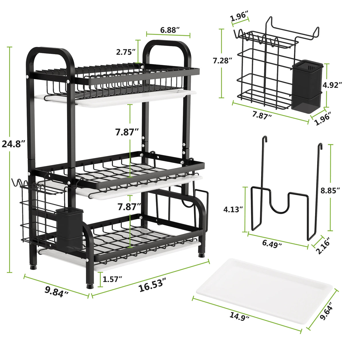 Metal 3-Tier Kitchen Dish Rack Organizer