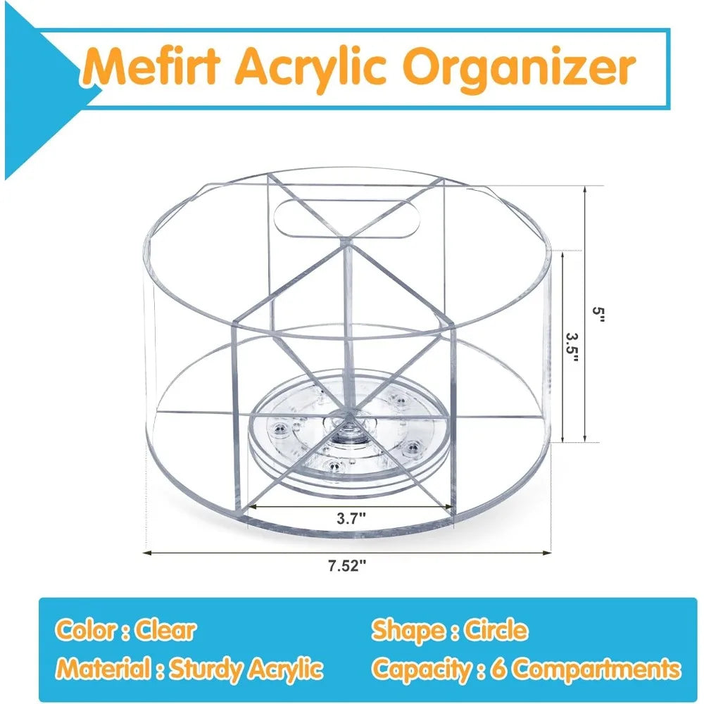 Acrylic Desk Organizer with 6 Compartments 360° Rotating Pen Holder and Marker Organizer for Office School