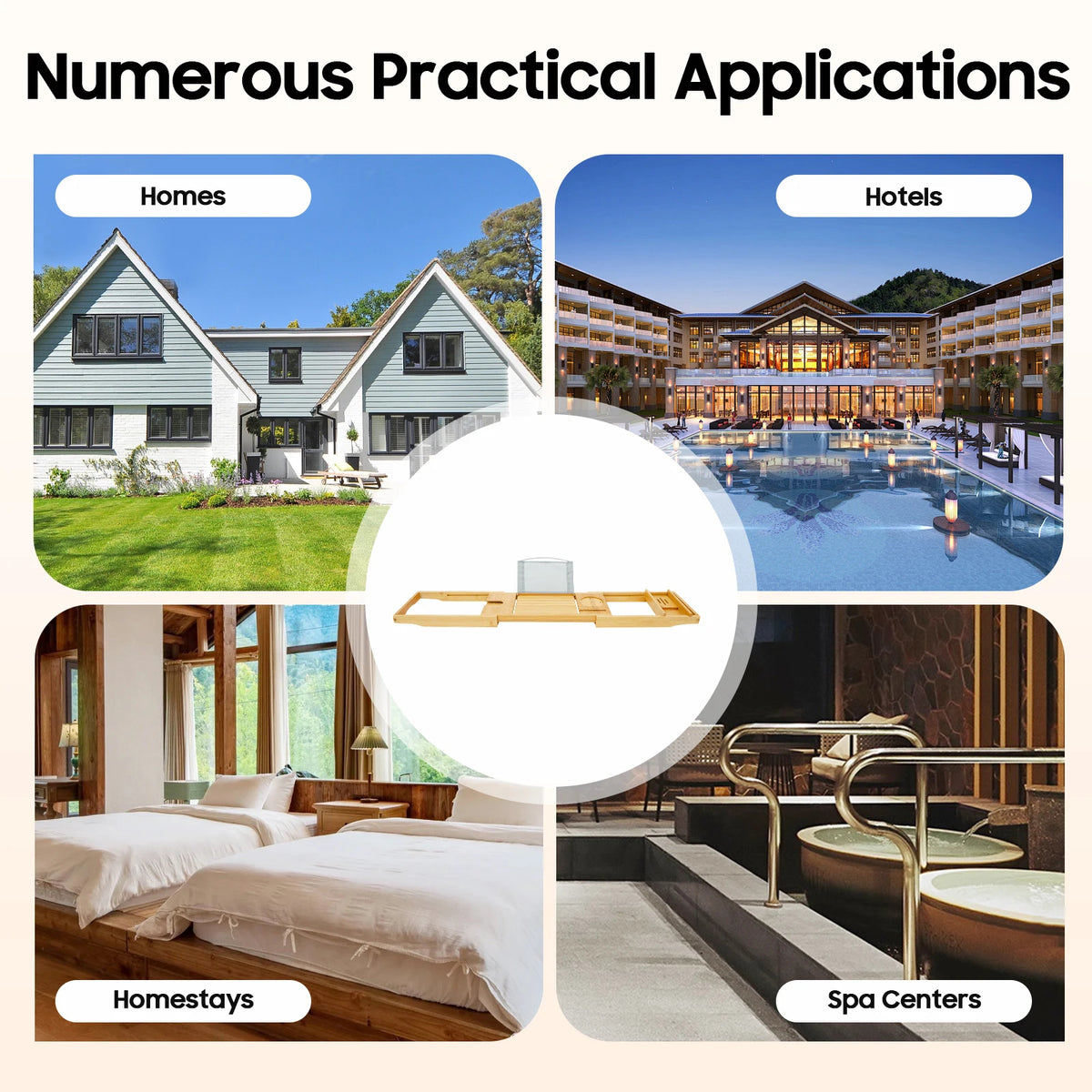 Expandable Bath Tray with Red Wine Cup Slot and Media Holder