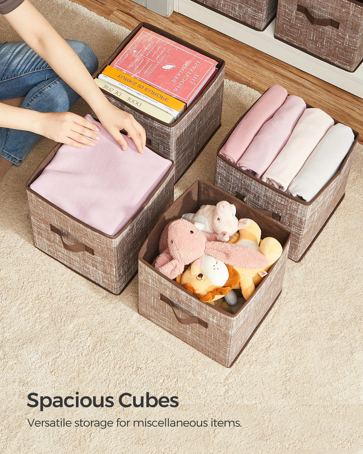 Closet Organizers 6-Pack Storage Cubes Foldable 11" Non-Woven Fabric Bins (Walnut Color)