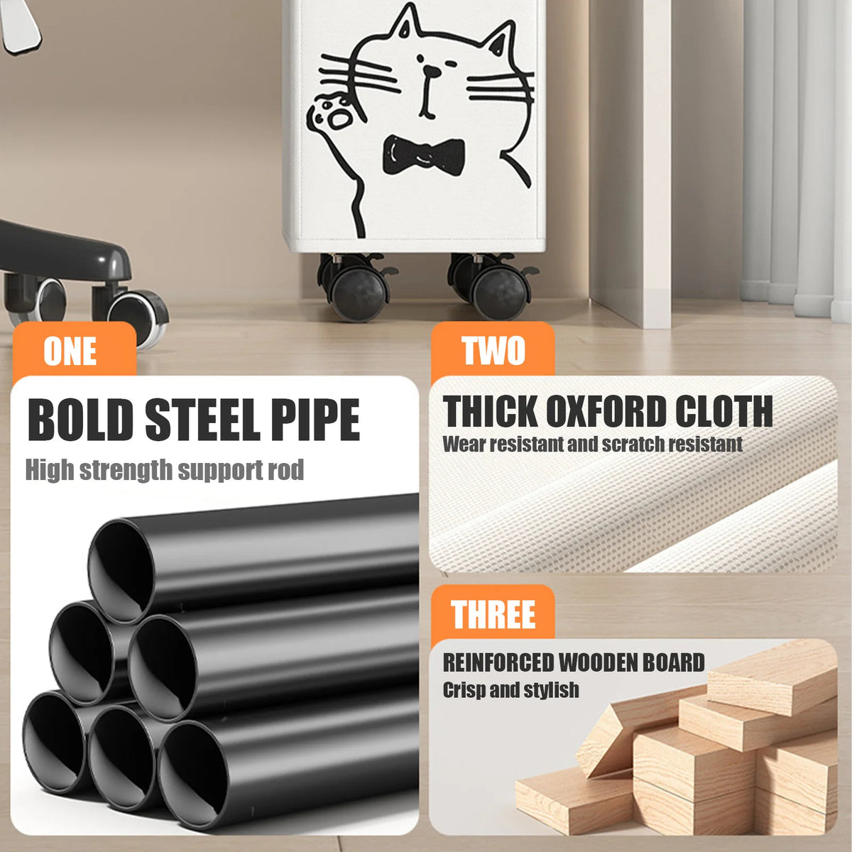 Foldable Multipurpose Organizer Cart with Wheels (Cream White)