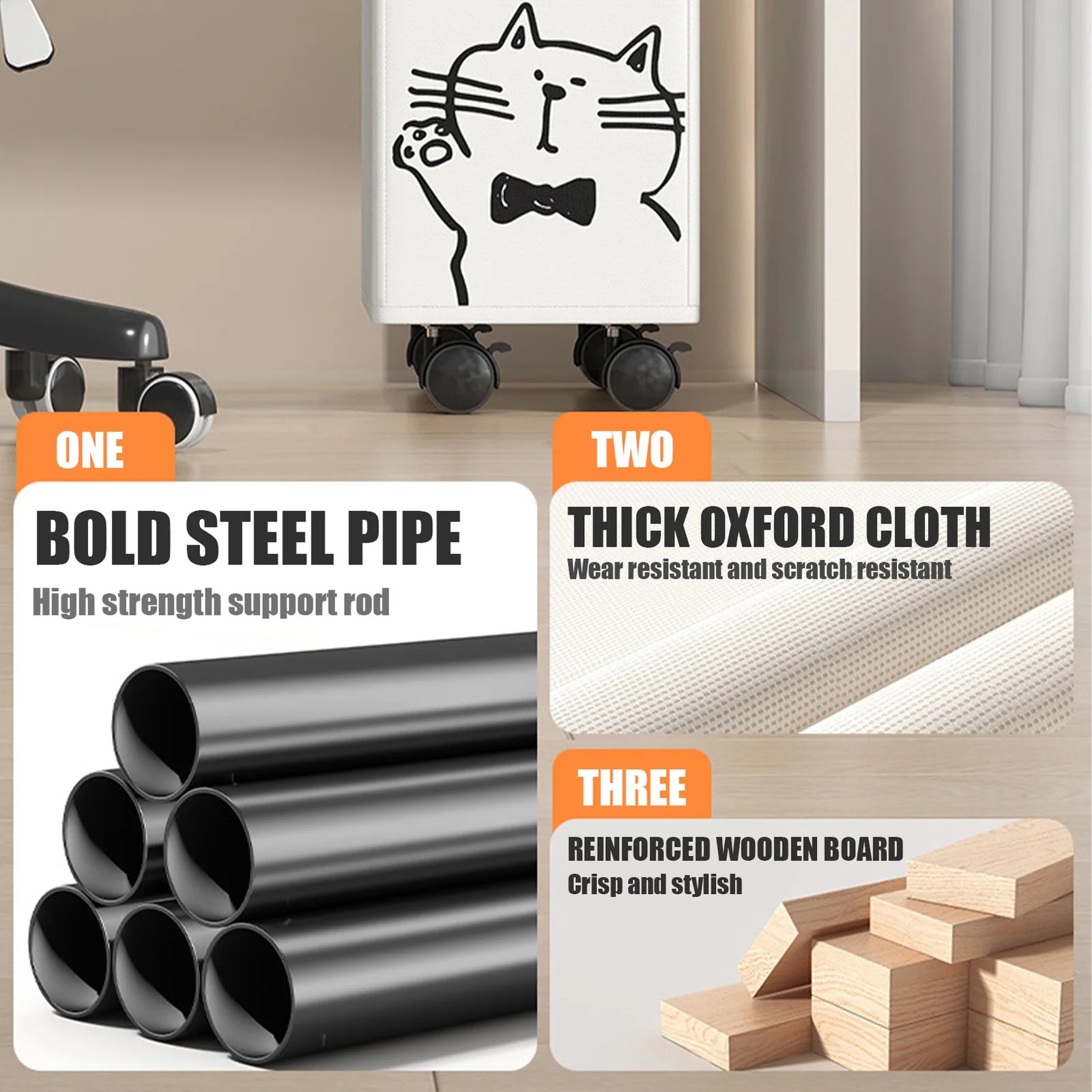 Foldable Multipurpose Organizer Cart with Wheels (Cream White)