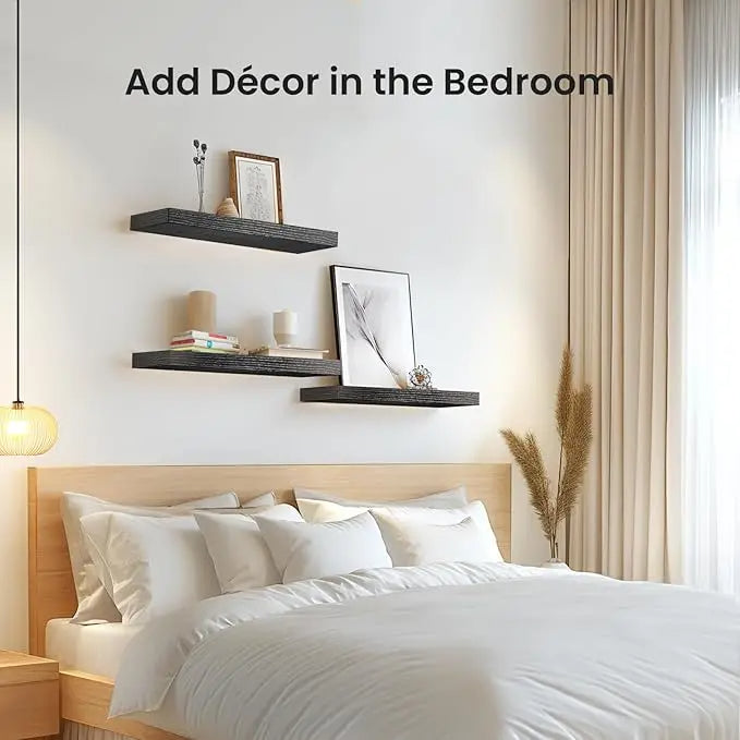 Set of 3 Floating Wall Shelves with Invisible Brackets (Black)