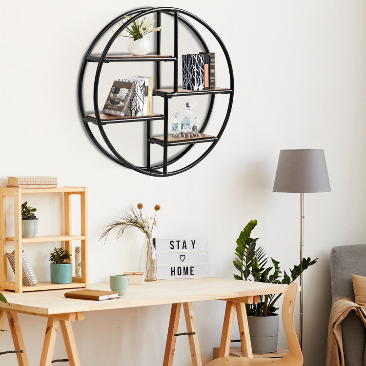 Round Wall Hanging Shelf for Storage and Display