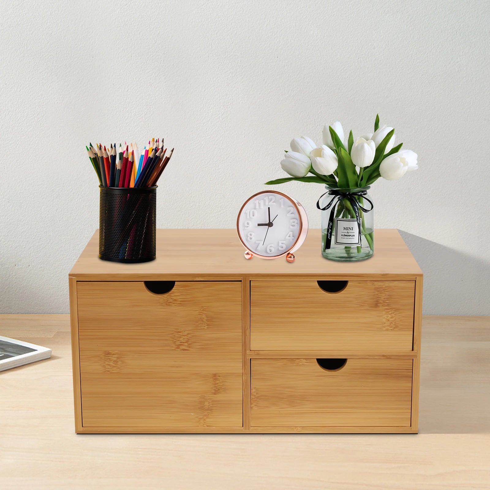Mini Bamboo Desk Organizer Drawer Desktop Storage