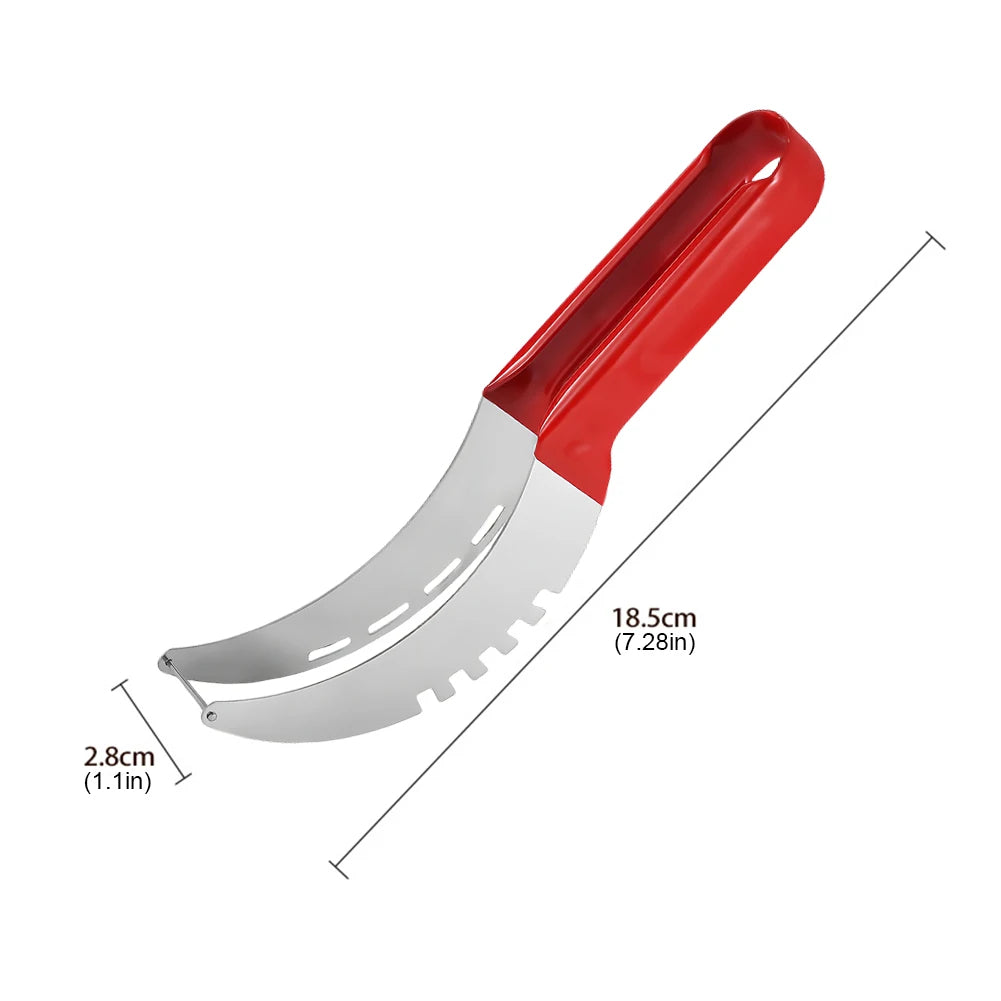 Watermelon Cutter Stainless Steel Artifact Slicer Non-Slip Handle Kitchen Fruit Tool (Green)