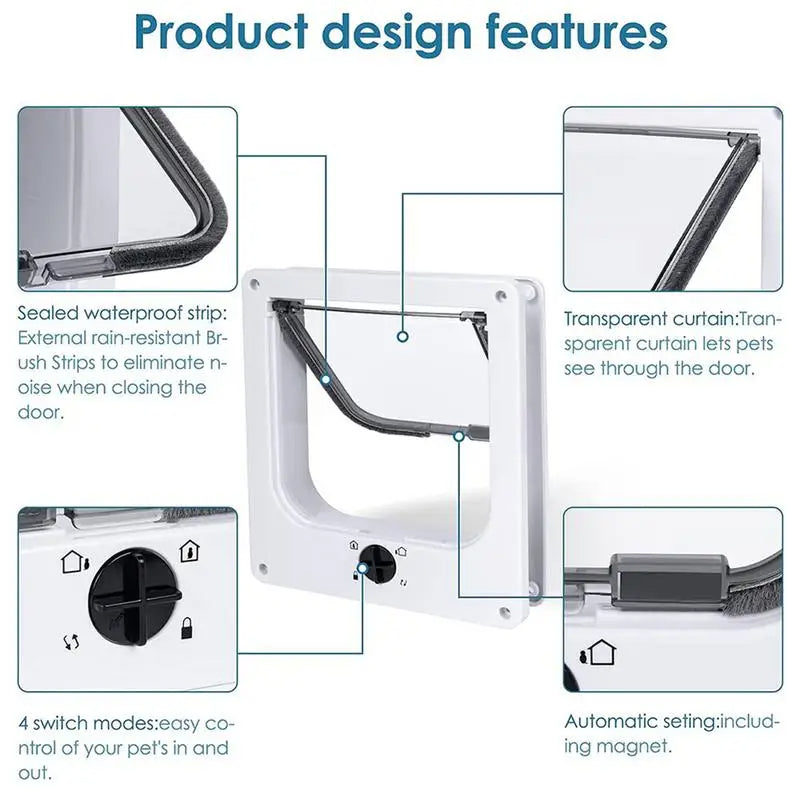 4-Way Locking Cat Flap Door for Walls Windows (Brown)