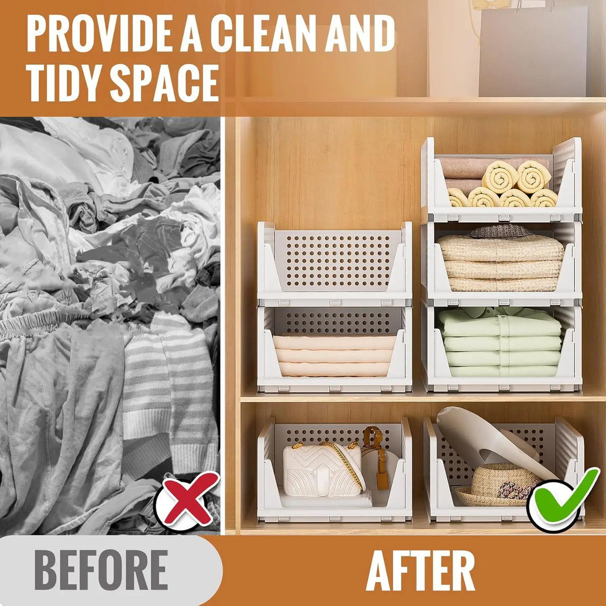 4-Pack Stackable Closet Storage Drawers 4L Clear Plastic Open Bins – Wardrobe Organizer for Clothes, Shoes &amp; Accessories