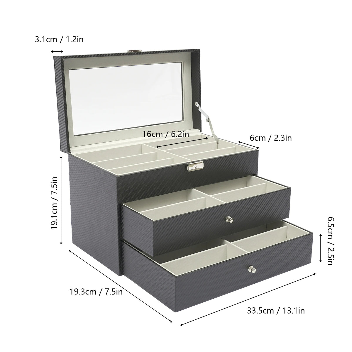 Display Case 18-Slot Eyeglass Storage Box with Drawer (Black)
