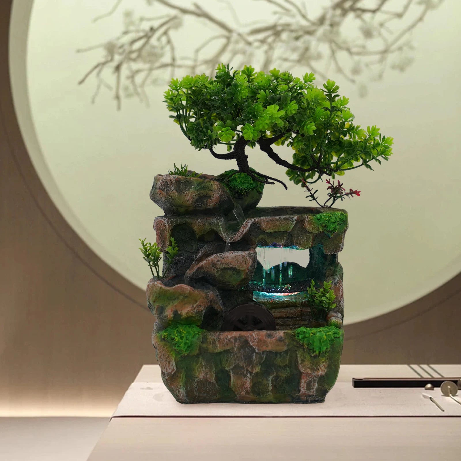 LED Resin Rockery Fountain Ornament for Home Office (US Standard)