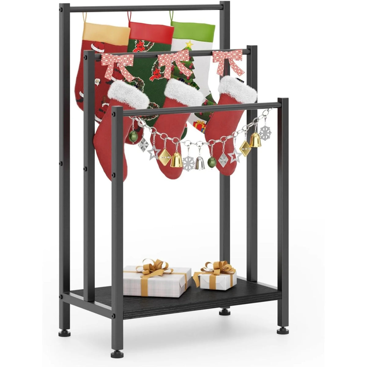 Freestanding 3-Tier Towel Rack Metal Bathroom Floor Stand and Space-Saving Organizer (Black)