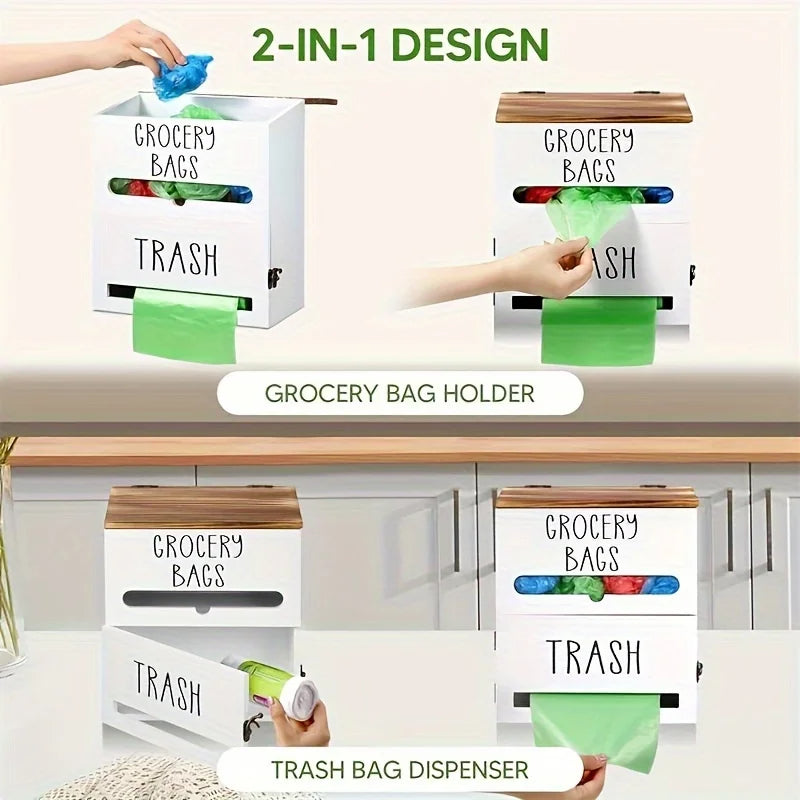2-in-1 Wooden Garbage Bag Dispenser Organizer (White)