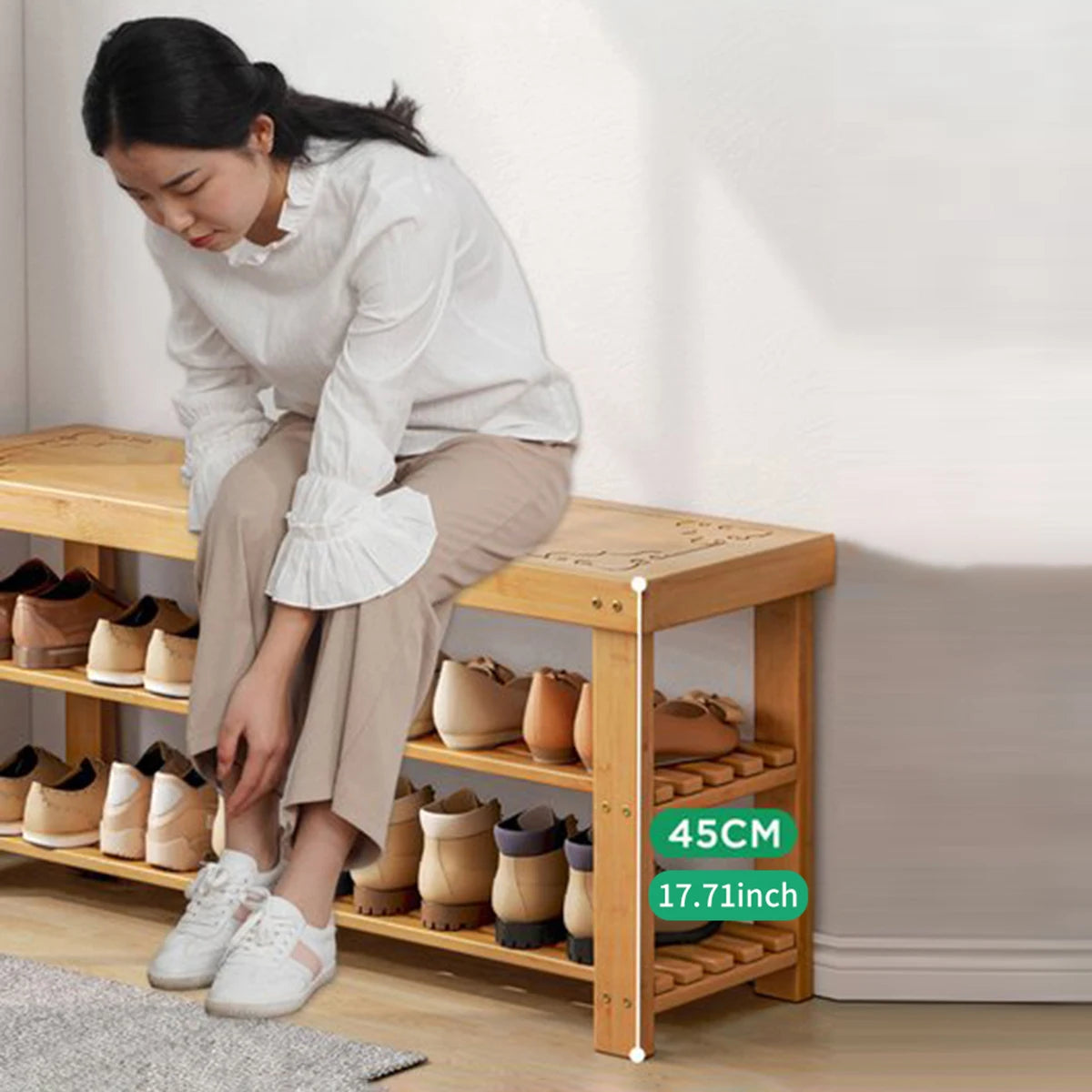 3-Tier Bamboo Shoe Rack Organizer – Modern Entryway Bench for Shoes &amp; Storage