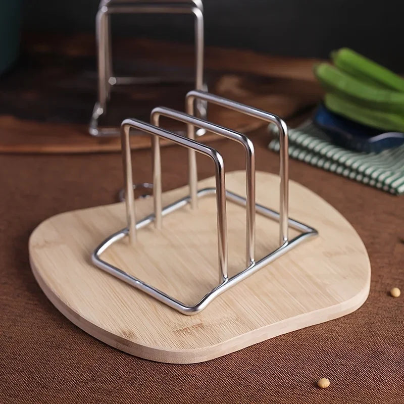 Stainless Steel Pot Lid Organizer &amp; Cutting Board Rack, Heavy-Duty Countertop Kitchen Storage Organizer, Space-Saving Lid Holder &amp; Cutting Board Stand