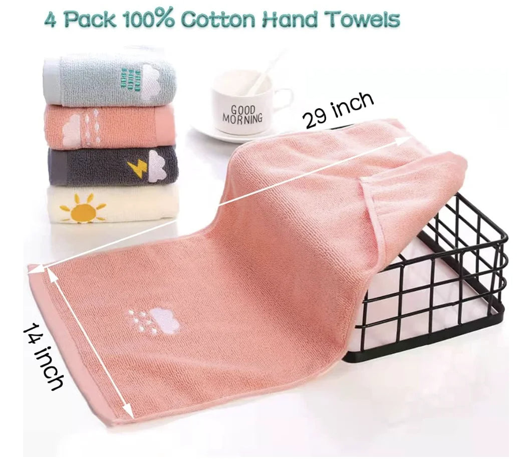 Soft Cotton Hand Towel 4-Pack Highly Absorbent for Bath (Pink)