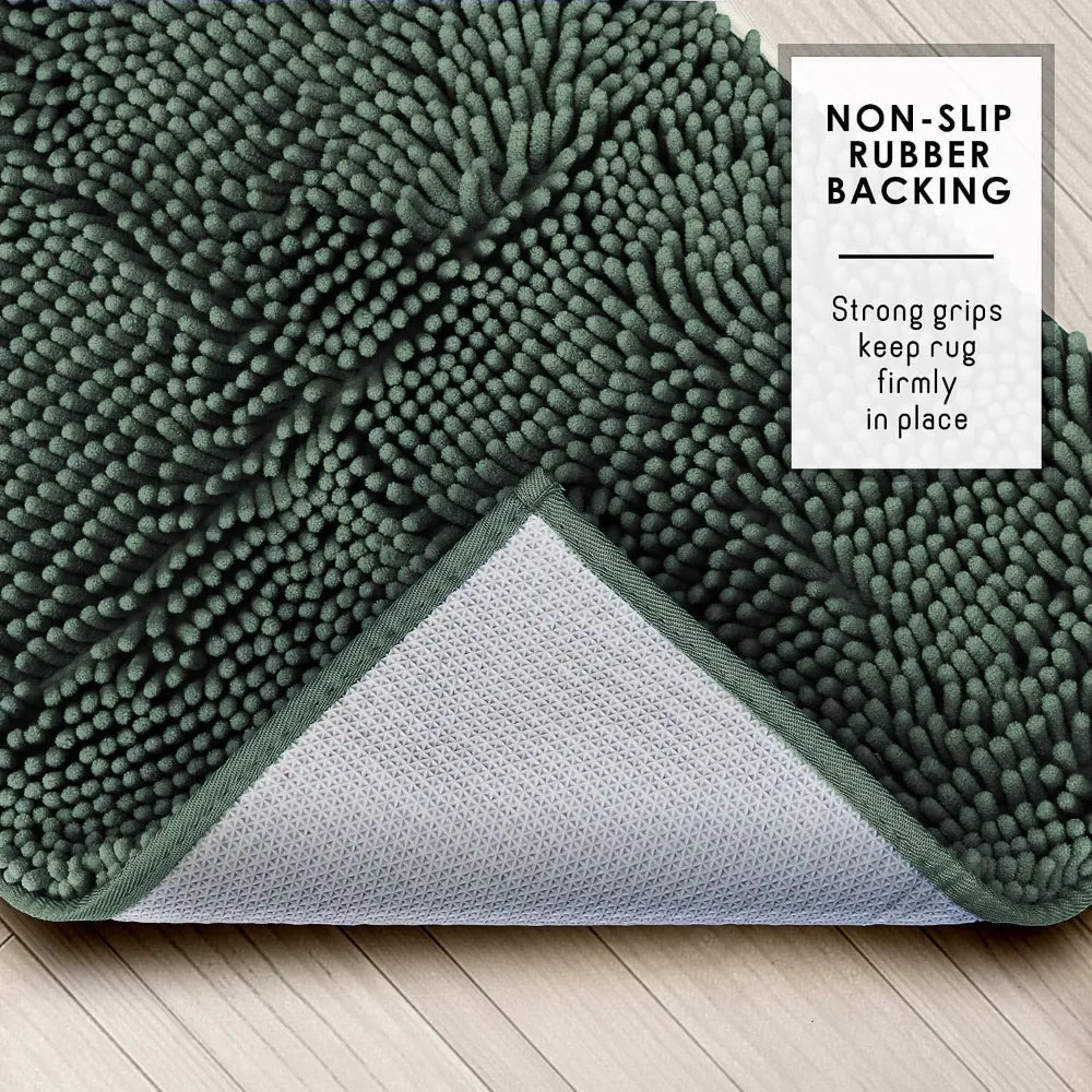 Chenille Bathroom Rugs Set 2-Piece (Hunter Green)