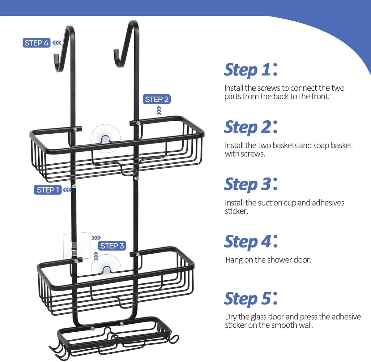 Over the Door Shower Caddy 3 Tier Hanging Shower Organizer Shelf for Bathroom