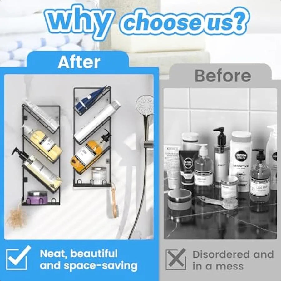 Modern Shower Caddy 2-Pack Adhesive Wall-Mounted Rustproof Shelves
