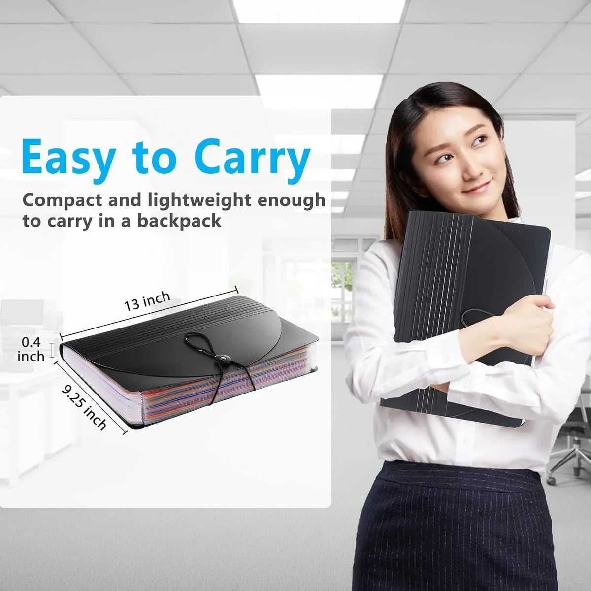 Portable 12-Pocket Expandable File Folder Organizer (Black)