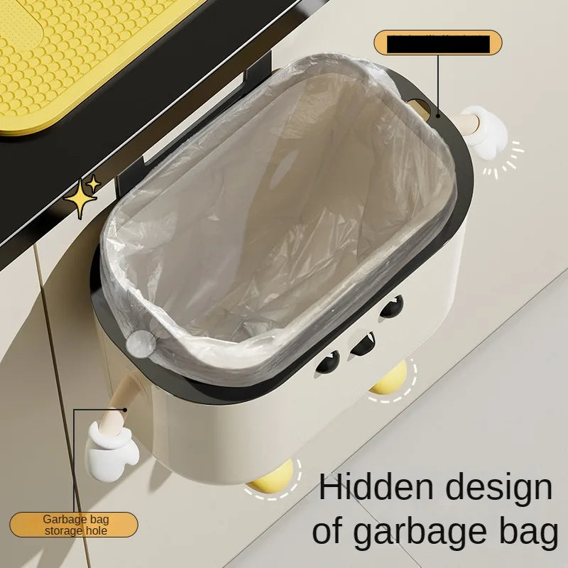 Hanging Wall-Mounted Kitchen Trash Can with Lid 12 Liter (Cream)