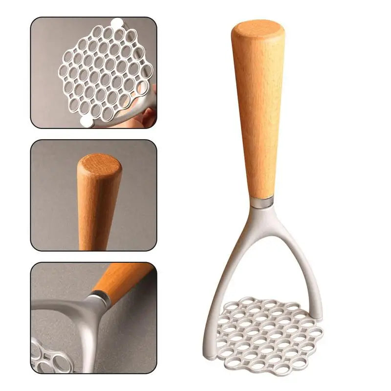 Heavy Duty Potato Masher with Ergonomic Wood Handle