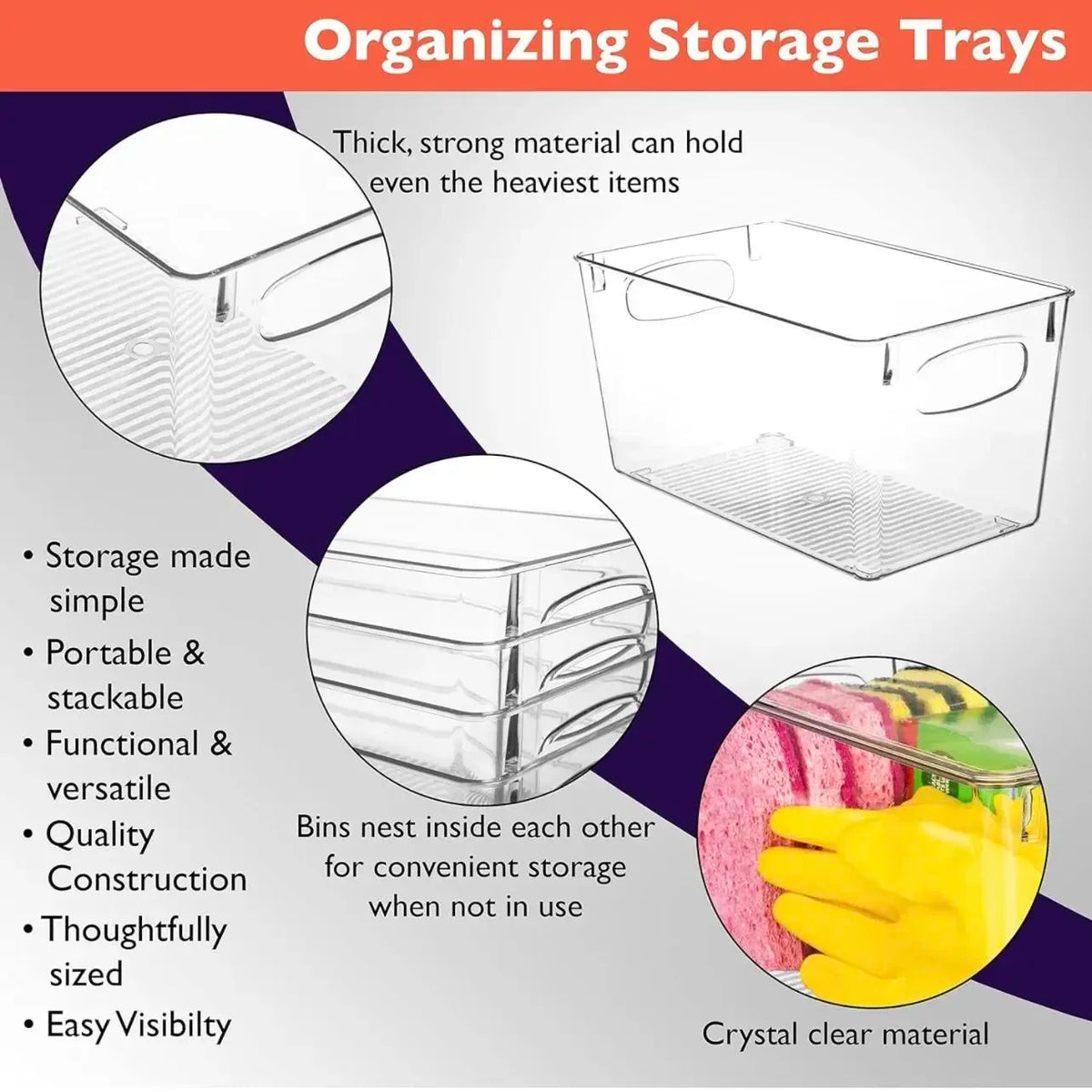 Clear Plastic Storage Bins 4-Pack for Pantry Fridge Cabinets