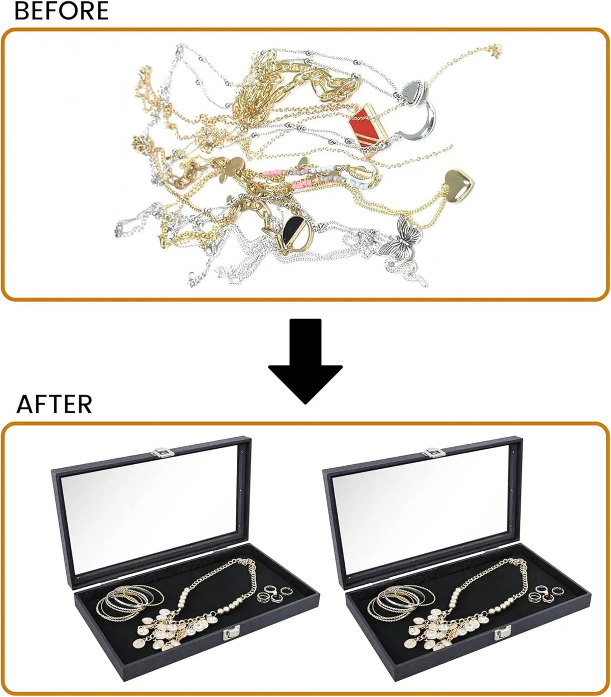 Glass Lid Black Leatherette Display Case Large Jewelry &amp; Collectibles Storage