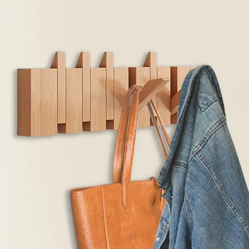 Hidden Flip-Down Wooden Wall Rack 2-in-1 Piano Style Clothes Hanger (Black Walnut)