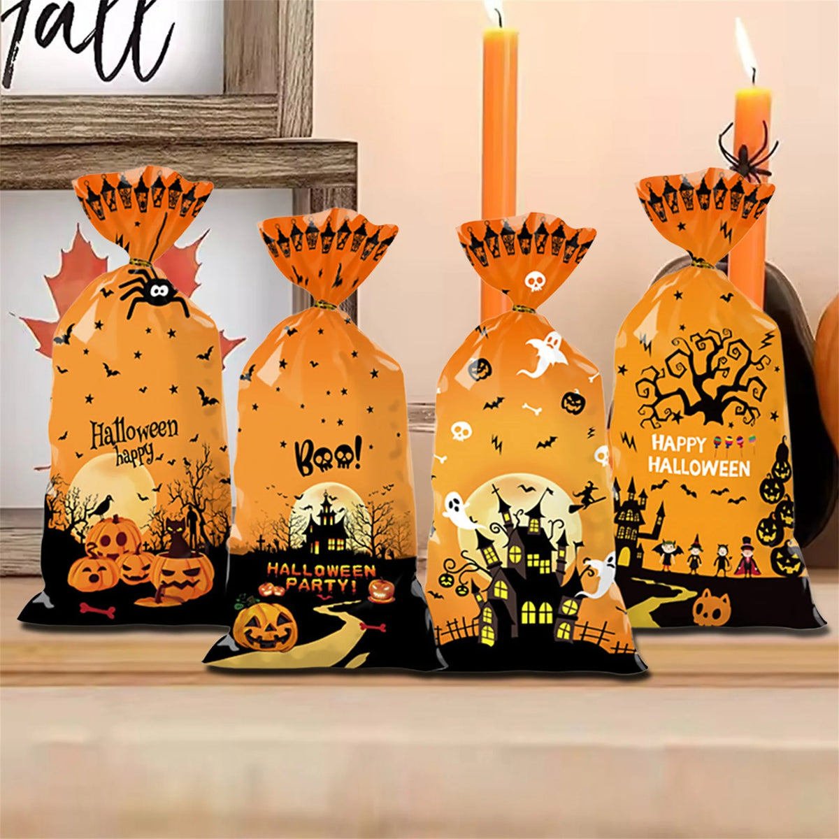 Halloween Pumpkin Ghost Candy Bags (4-Pack)