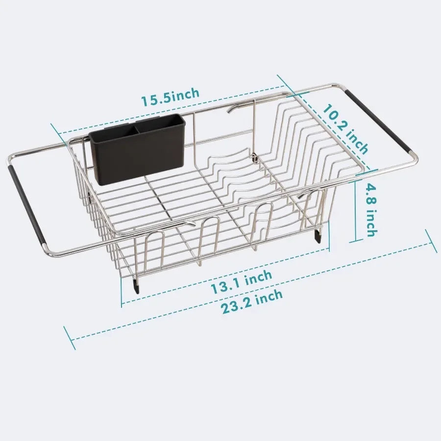 Expandable Stainless Steel Dish Drying Rack – Over-the-Sink Dish Drainer