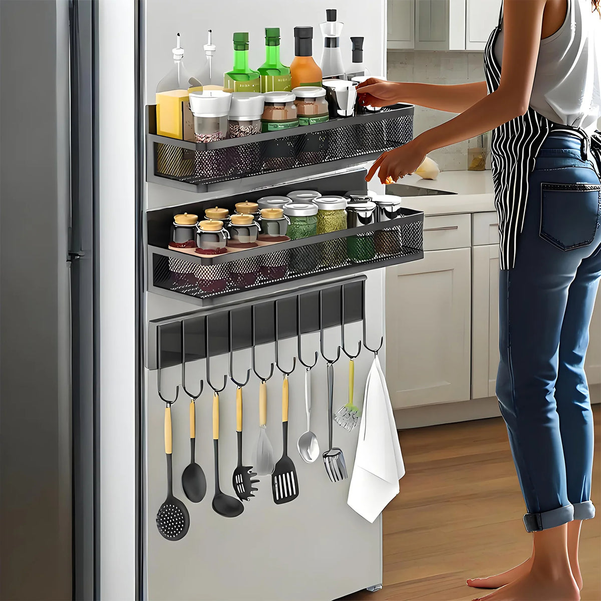 Magnetic Spice Racks 3-Pack for Refrigerator Organizer