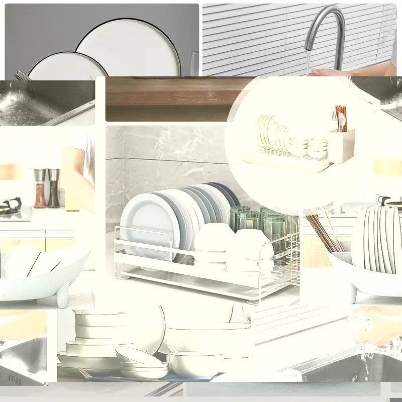 Dish Drying Rack with Utensil Holder Drip Tray (Gold)