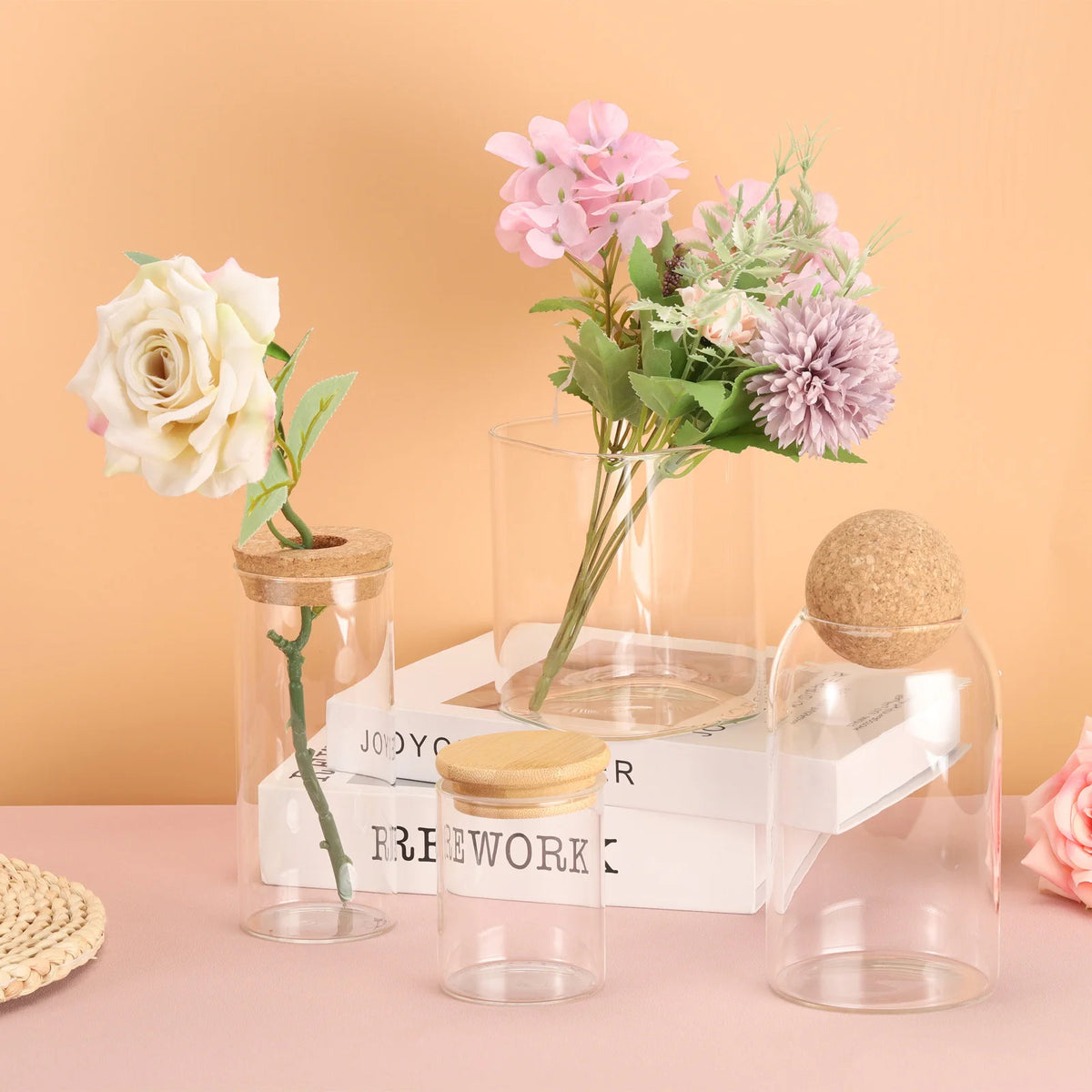 Airtight Glass Jar with Bamboo Lid 2-Pack Clear Food Storage for Kitchen Pantry