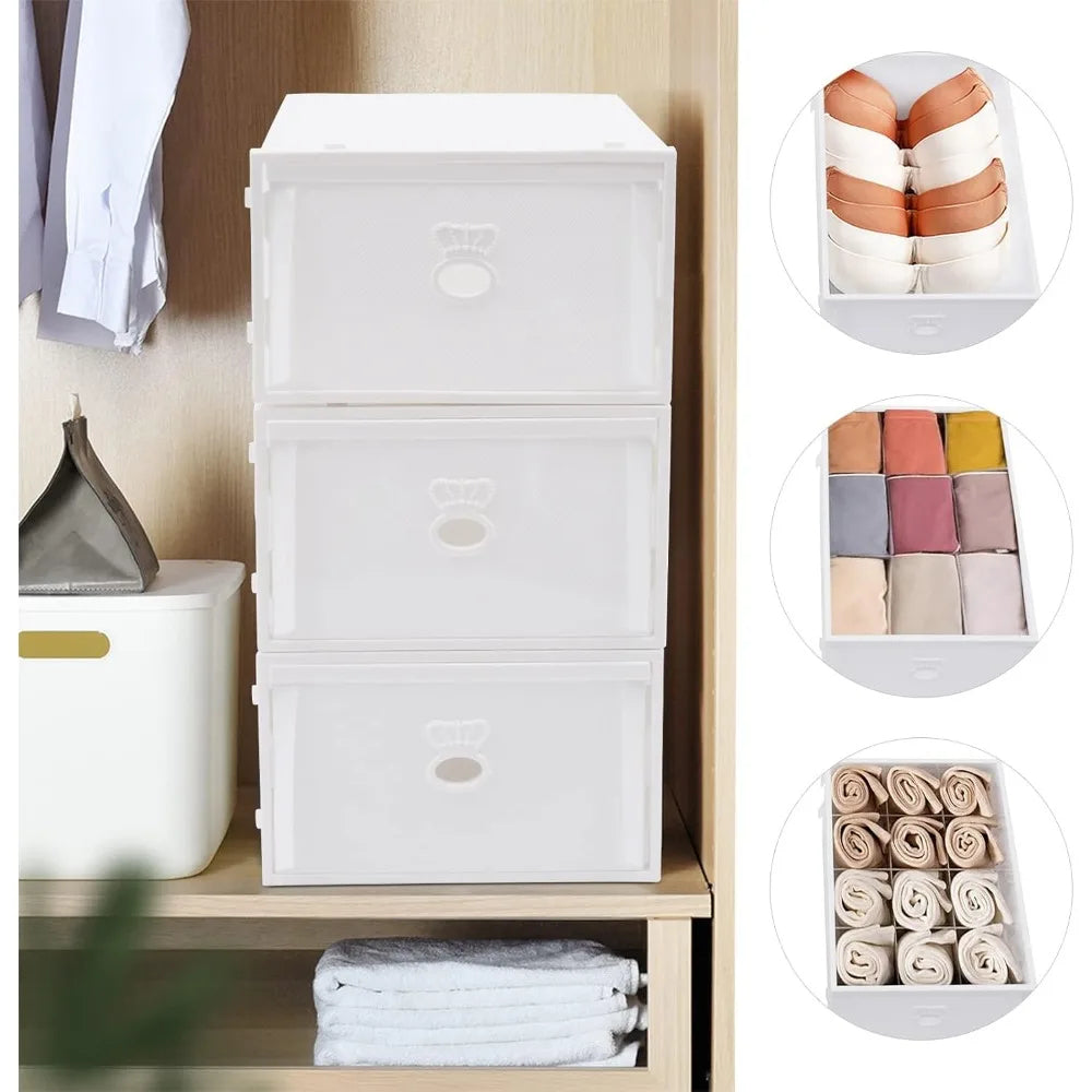 Stackable Drawer Organizers 3-Pack for Socks Underwear