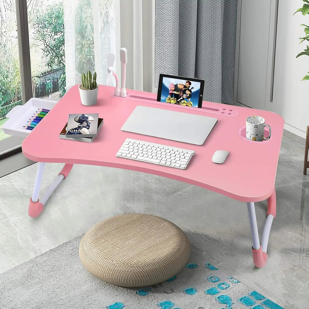 Portable Laptop Bed Table Foldable Desk (Pink)