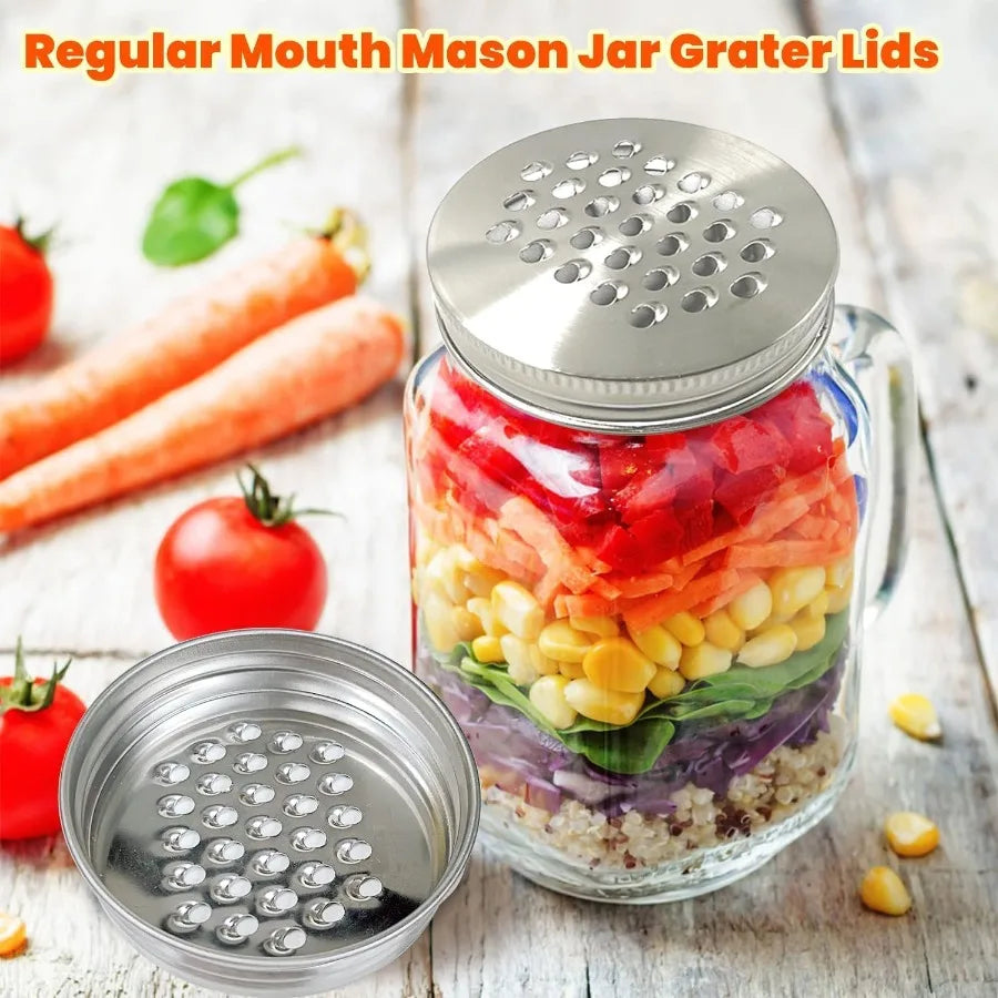 Stainless Steel Reusable Shaker Lid 2 Pcs Mason Jar Grater Lid: Multi-Purpose Cheese Grater