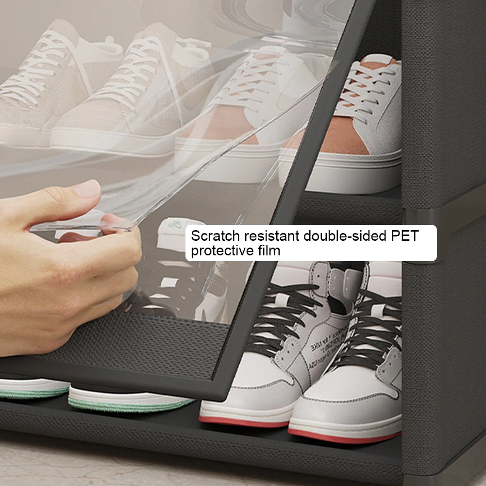 9-Layer Dustproof Shoe Cabinet Organizer 60cm Space-Saving Shoe Rack with Clear Lid (Black)