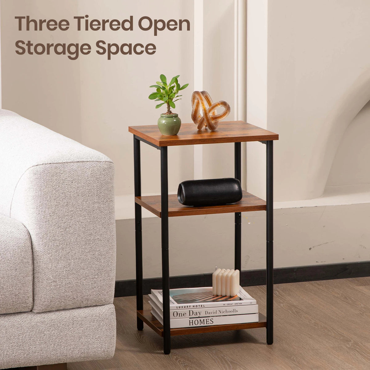 Modern 3-Shelf Side Table Heavy-Duty Steel Frame Nightstand