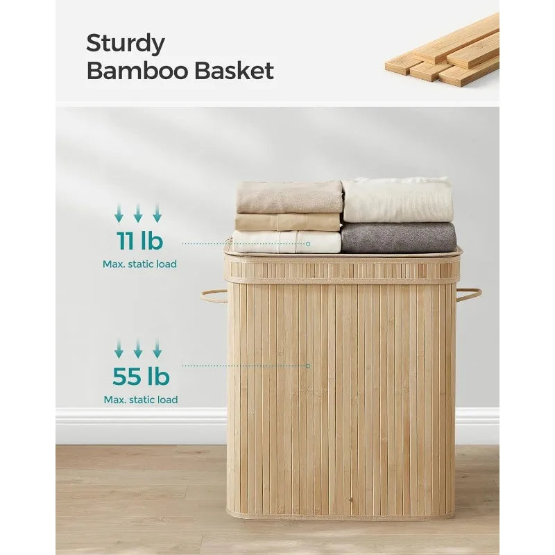 Bamboo Laundry Hamper with Lid 26.4 Gal with Removable &amp; Washable Liner (Natural Beige)